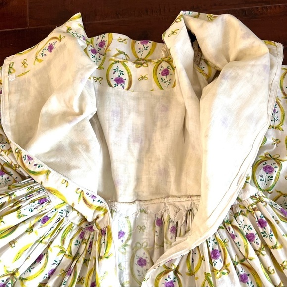 VINTAGE 1980s Fit & Flare Full A-Line Printed Floral Dress Back Zip Vtg 80s - Picture 9 of 11